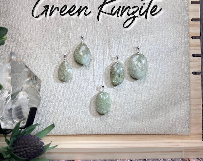 Green Kunzite Pendant, Kunzite Crystal Pendant, Cat Eye Kunzite, 925 Silver Clasp