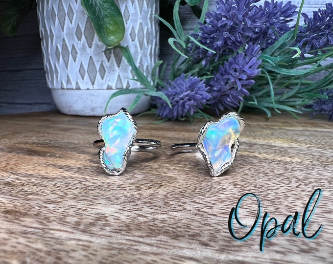 Flashy Opal Ring, Raw Opal Stone Ring, Flashy Opal - Beautiful Colors, 925 Silver Setting & Adjustable Band