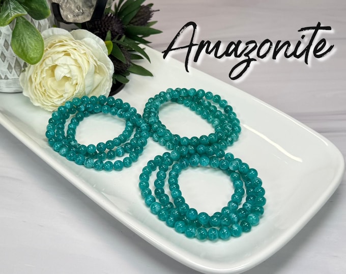 Old Mine Amazonite Wrap Bracelet, Can Be Worn as 22" Necklace OR Wrap Bracelet, 6-7mm Beads, Elastic String