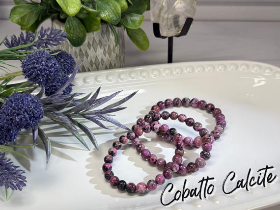 Cobalto Calcite Bracelet, Polished Pink Cobalto Calcite, Cobaltoan Calcite, 7-8mm or 8-9mm or 9-10mm Round Bead Bracelet