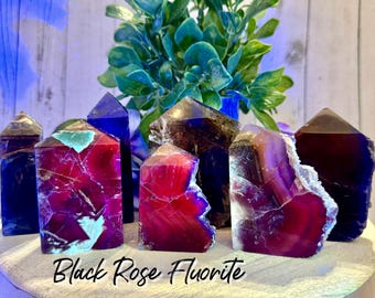 1.6lbs Black Rose Fluorite Cluster, Stepped up UV Reactive Black