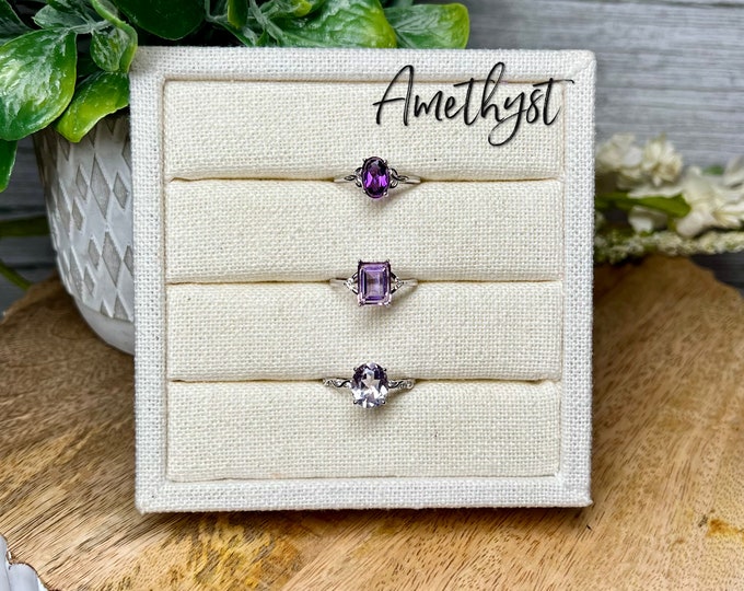 Beautiful Amethyst Gemstone Ring, Amethyst Ring, Purple Gemstone, 925 Silver Adjustable Band - You Choose!