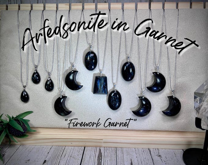 Arfvedsonite Pendant, Firework Garnet Pendant, Arfvedsonite in Garnet Pendant, 925 Silver Clasp (2)