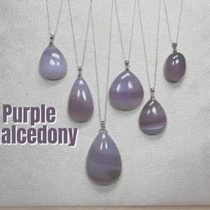 Purple Gray Chalcedony Pendant, Purple Chalcedony Crystal Pendant, Purple Chalcedony Jewelry, 925 Silver Clasp