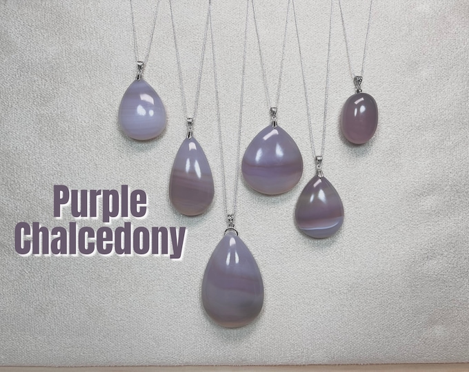 Purple Gray Chalcedony Pendant, Purple Chalcedony Crystal Pendant, Purple Chalcedony Jewelry, 925 Silver Clasp