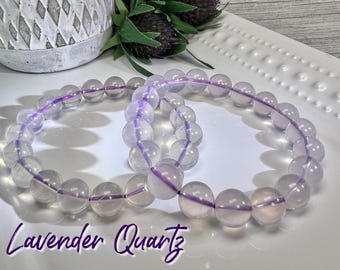 Lavender Quartz Bracelet, Light Purple Quartz Bracelet, 10-11mm Round Beads