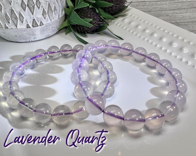 Lavender Quartz Bracelet, Light Purple Quartz Bracelet, 10-11mm Round Beads