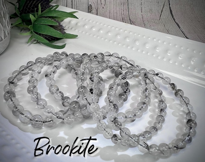Brookite in Quartz Bracelet, Brookite Bracelet, Round Beads, 5-6mm or 6-7mm or 7-8mm or 8-9mm option