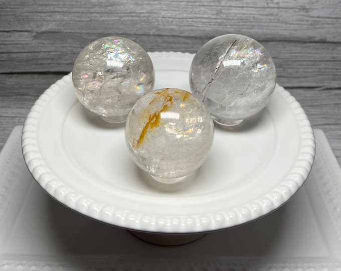 Clear Quartz Sphere, Koi Fish Quartz Sphere, Beautiful Rainbows