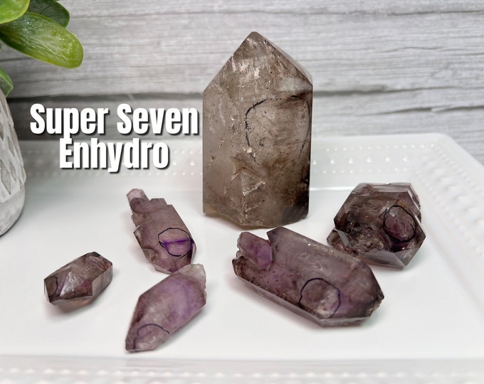 Super Seven Enhydro Quartz Crystal, Super Seven Rough Stone with Water Bubbles, Super Seven Raw Stone, Bubble Crystal