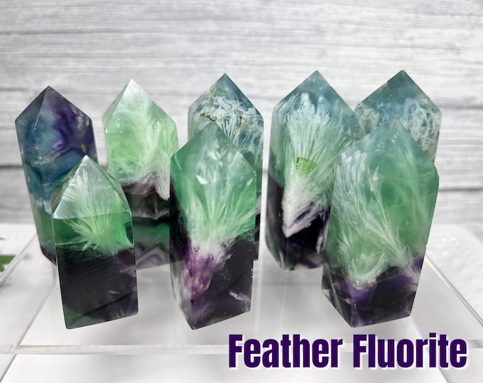 Feather Fluorite Tower, Blue Purple Green Feather Fluorite Tower, Fluorite Point, Feather Fluorite Crystal Towers (6)