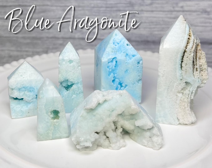 Blue Aragonite Tower, Blue Aragonite Point, Small Aragonite Crystal Tower, Blue Crystal