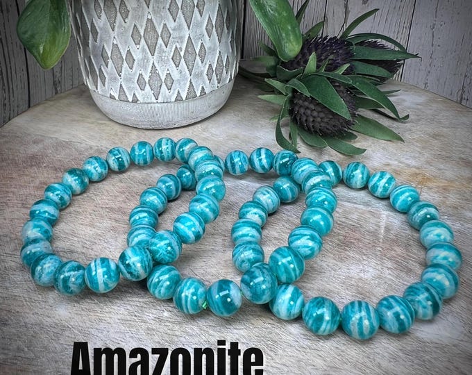 Old Mine Amazonite Bracelet, Russian Amazonite, 9-10mm Round Bead Bracelet - Stone of Success and Abundance