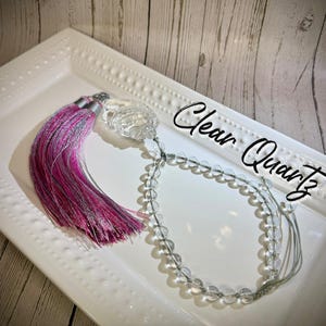 Clear Quartz Hand Mala with Clear Quartz Fish Carving, Hand Mala, Pocket Mala, Travel Mala, Prayer/Meditation Beads