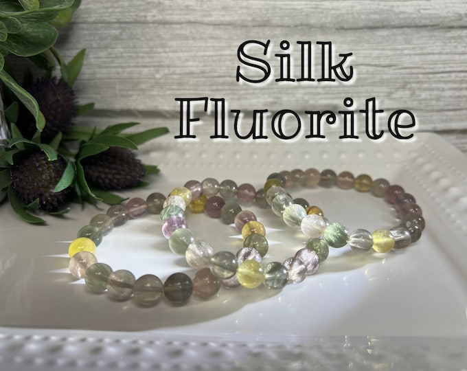 Colorful Silk Fluorite Bracelet, Light Pastel Colors Silk Fluorite Bracelet, Round Beads 9-10mm