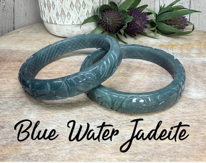 Beautiful Blue Water Jadeite Bangle Bracelet, Jade Carving Bangle Bracelet, Jade Crystal Bangle