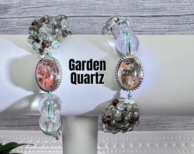Unique Garden Quartz Bracelet, Braided Garden Quartz & Clear Quartz Bracelet, Adjustable Cord Bracelet