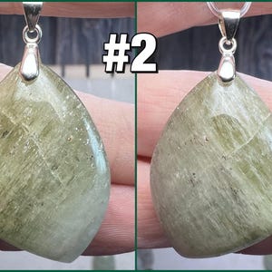 Green Kunzite Pendant, Kunzite Crystal Pendant, Cat Eye Kunzite, 925 Silver Clasp Pendant #2