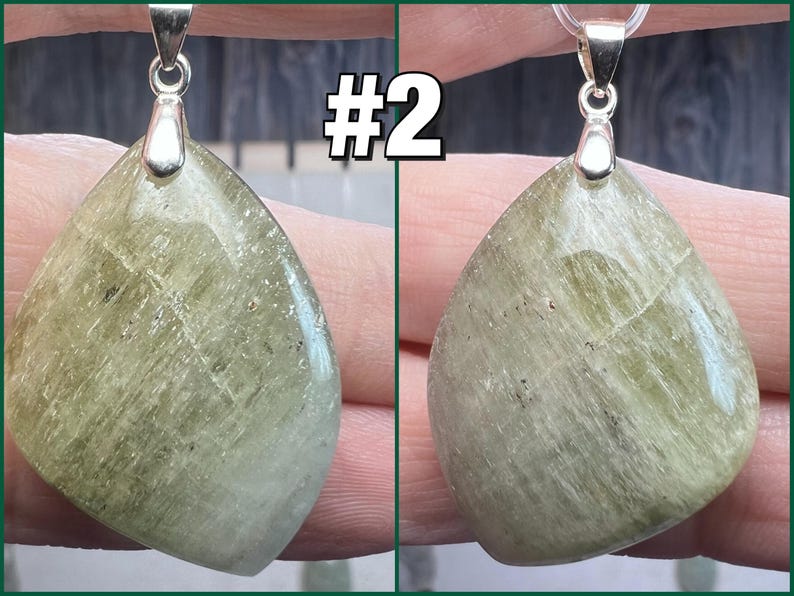 Green Kunzite Pendant, Kunzite Crystal Pendant, Cat Eye Kunzite, 925 Silver Clasp Pendant #2