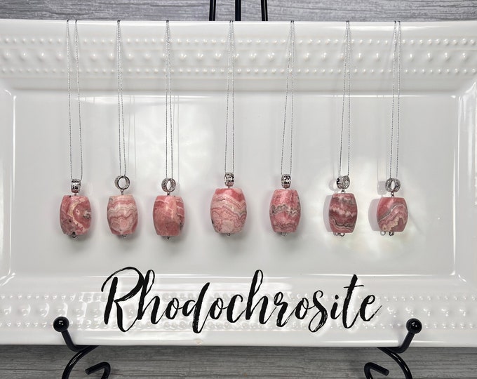 Rhodochrosite Pendant, Rhodochrosite Barrel Shape Pendant, Rhodochrosite Crystal, 925 Silver Clasp