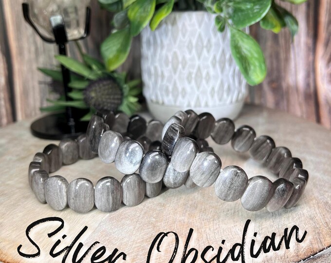 Silver Sheen Obsidian Bracelet, Silver Obsidian Soft Bangle Bracelet, Silver Obsidian Crystal Bracelet (2)