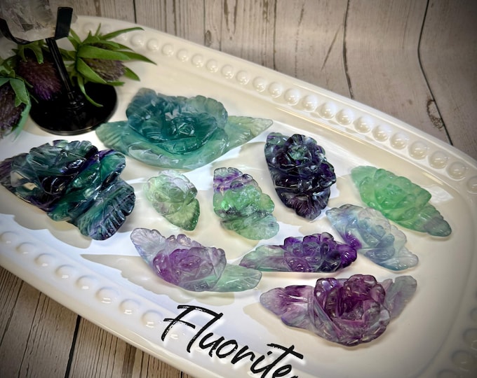 Fluorite Flower Carving, Fluorite Crystal Carving, Fluorite Flowers, Green Fluorite, Blue Fluorite, Purple Fluorite