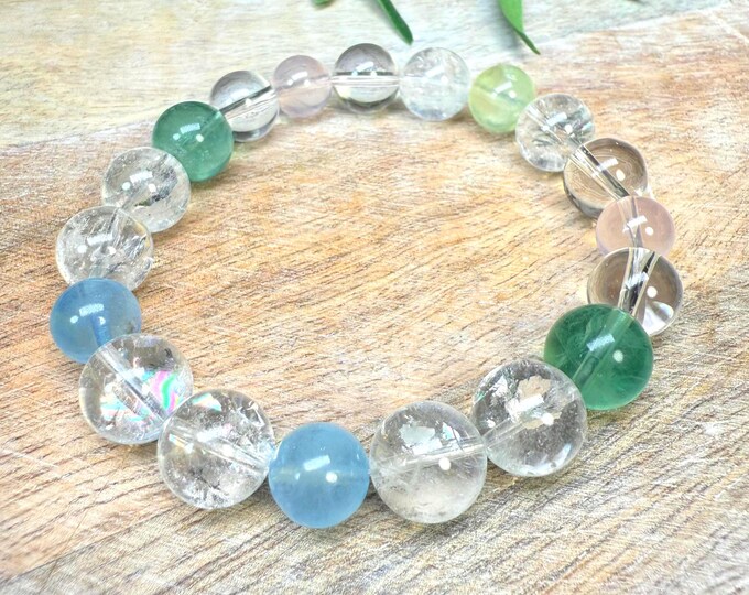 Golden Prehnite + Star Rose Quartz + Aquamarine + Green Fluorite + Clear Quartz + Azeztulite Crystal Bracelet, DIY Crystal Bracelet (LLB34)