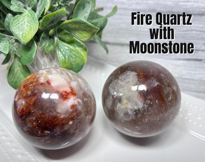 Fire Quartz with Moonstone Sphere, Fire Quartz Sphere, Moonstone in Fire Quartz Sphere