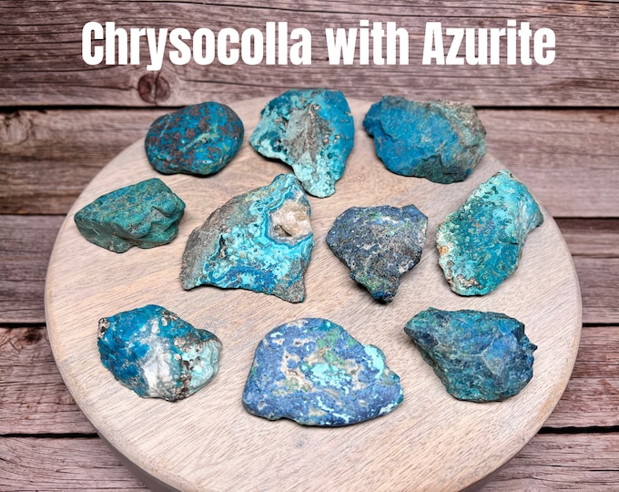 Chrysocolla with Azurite Raw Stone, Azurite and Chrysocolla, Raw Crystal Specimen