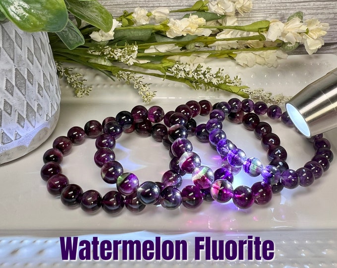 Beautiful Watermelon Fluorite Bracelet, Purple and Green Fluorite Bracelet, Round Bead, 9-10mm, 10-11mm