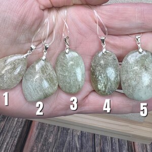 Green Kunzite Pendant, Kunzite Crystal Pendant, Cat Eye Kunzite, 925 Silver Clasp image 3