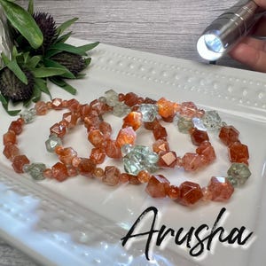 Glittery Arusha Sunstone Bracelet, Arusha Sunstone, Green Beryl, Faceted Cube Bead Bracelet, Rainbow Confetti Sparkles (2)