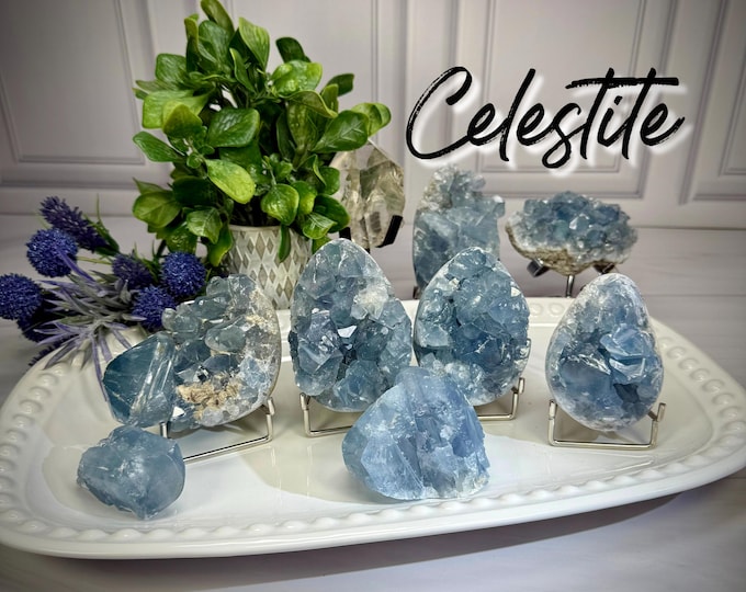 Raw Celestite Cluster, Blue Celestite Geode, Celestite Crystal Cluster, Celestine