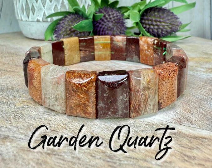 Garden Quartz Soft Bangle Bracelet, Inclusion Quartz Crystal, Garden Quartz Crystal, Stretchy Bracelet