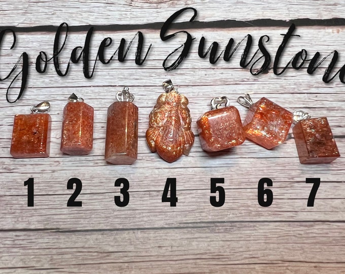 Golden Sunstone Pendant, Golden Sunstone Carving Pendants, Glittery Rainbow Confetti, 925 Silver Clasp