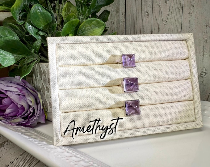 Purple Amethyst Pyramid Ring, Amethyst Ring, Amethyst Crystal Ring, 925 Sterling Silver Adjustable Ring Setting