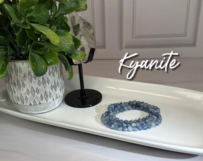 Kyanite Wrap Bracelet or 22" Necklace, Blue Kyanite Crystal Jewelry, Elastic String, 6mm Round Beads