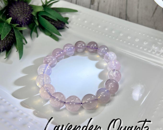 Lavender Quartz Bracelet, Light Purple Quartz Bracelet, 13mm Round Beads