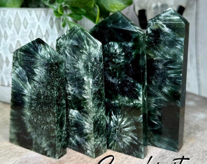 Seraphinite Tower, Seraphinite Point, Seraphinite Crystal, Healing Crystal, Green Charoite (3)