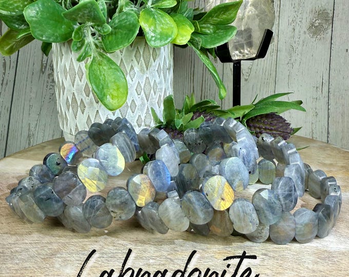 Flashy Labradorite Crystal Bracelet, Labradorite Soft Bangle Bracelet, Faceted Oval Beads, Stretchy Bangle Bracelet