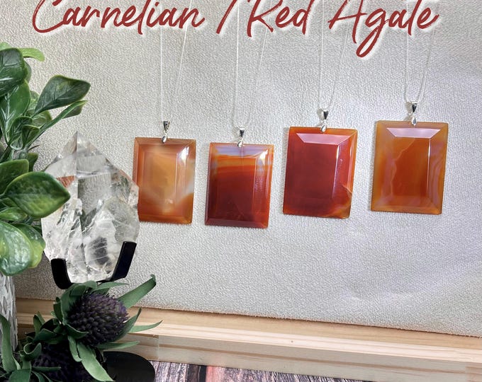 Large Carnelian Rectangle Pendant, Carnelian Red Agate Pendant, Red Agate Pendant, 925 Silver Clasp