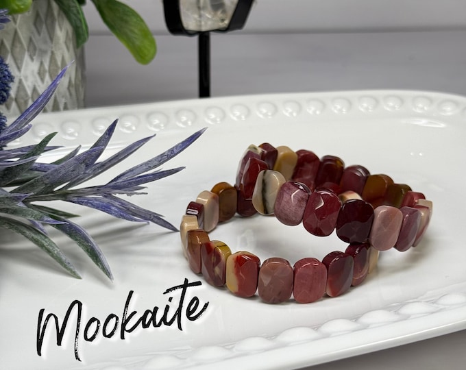 Mookaite Bracelet, Mookaite Soft Bangle Bracelet, Oval Rectangle Beads, Stretchy Bangle Bracelet