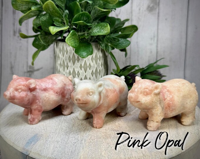 Pink Opal Pig Carving, Pink Opal Pig, Crystal Pig Carving