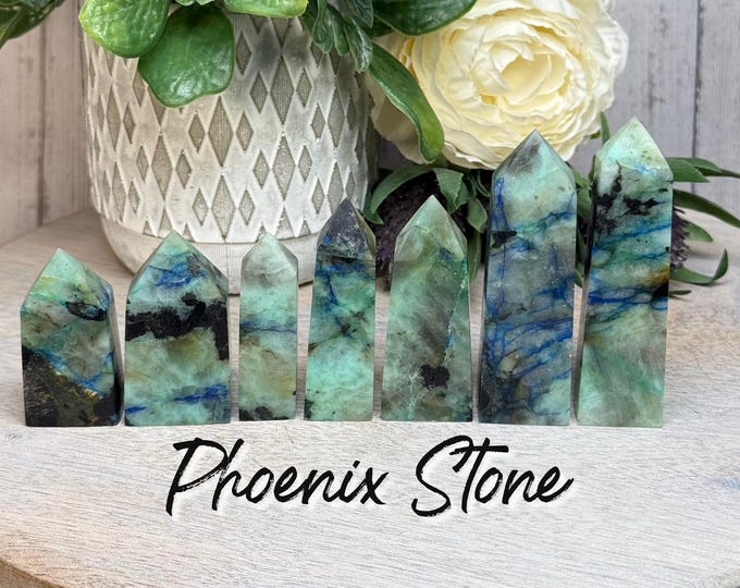 Phoenix Stone Tower, Fynchenite, Phoenix Pine Fynchenite, Blend of Chrysocolla and Malachite and Turquoise (3)