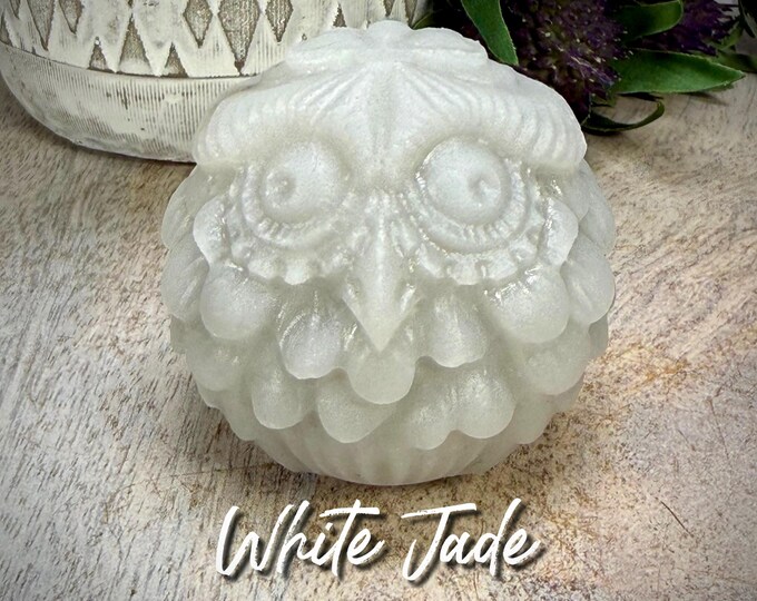 White Jade Owl, White Jade Owl Carving, Crystal Owl Carving, Round Owl Figurine
