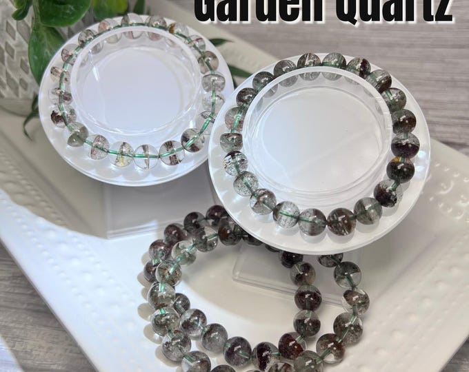 Garden Quartz Bracelet, Inclusion Quartz, Lodolite, 8-9mm Round Beads, Quartz Crystal Bracelet