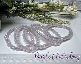 Purple Chalcedony Bracelet, Purple Crystal Bracelet, Facet Beads, 7-8mm