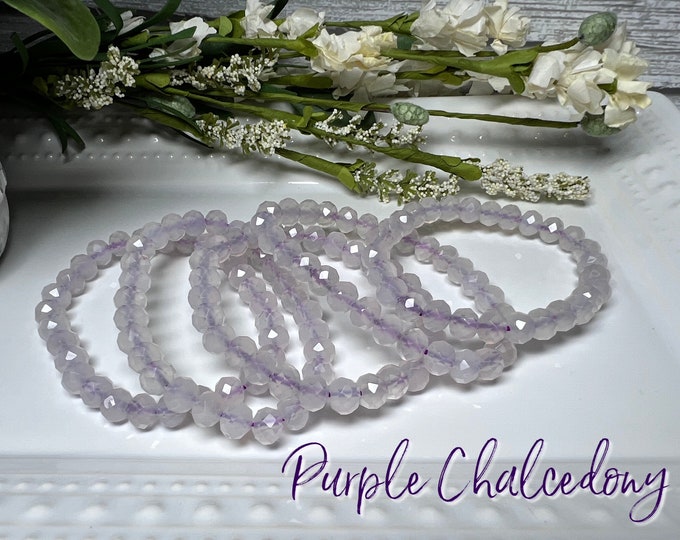 Purple Chalcedony Bracelet, Purple Crystal Bracelet, Facet Beads, 7-8mm