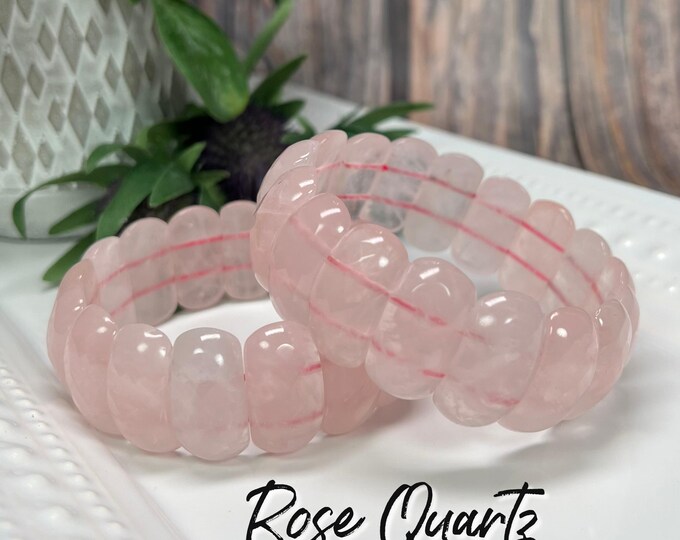 Rose Quartz Soft Bangle Bracelet, Large Rose Quartz Bracelet, Large Facet Oval Beads, Rose Quartz Crystal Bracelet