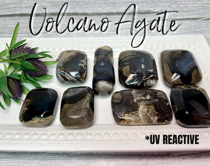 Volcano Agate Palm Stone, Volcano Agate Rectangle Palm Stone, UV Reactive Volcano Agate, Root Chakra Stone